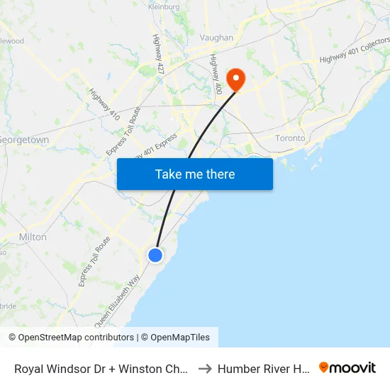 Royal Windsor Dr + Winston Churchill Blvd to Humber River Hospital map