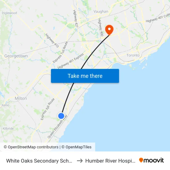 White Oaks Secondary School to Humber River Hospital map