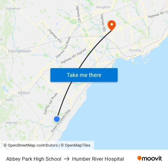 Abbey Park High School to Humber River Hospital map
