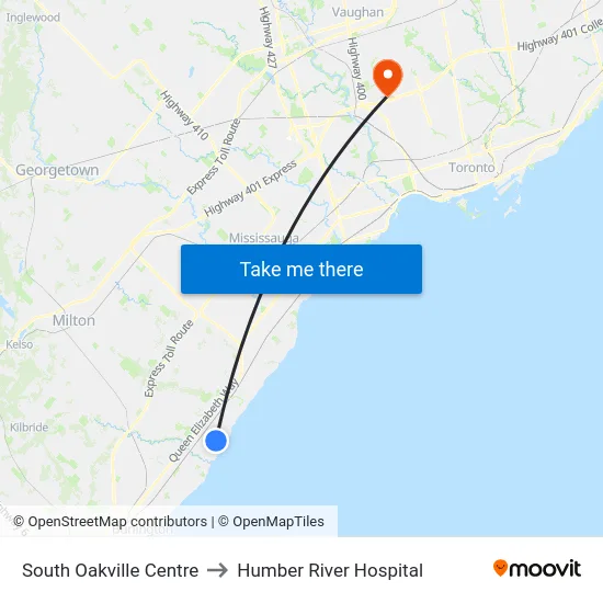 South Oakville Centre to Humber River Hospital map