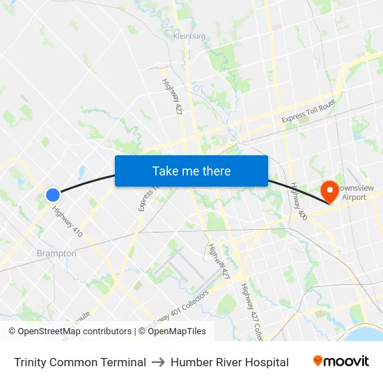 Trinity Common Terminal to Humber River Hospital map