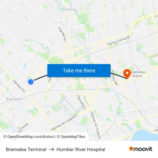 Bramalea Terminal to Humber River Hospital map