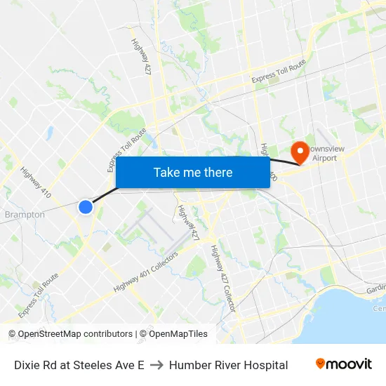 Dixie Rd at Steeles Ave E to Humber River Hospital map