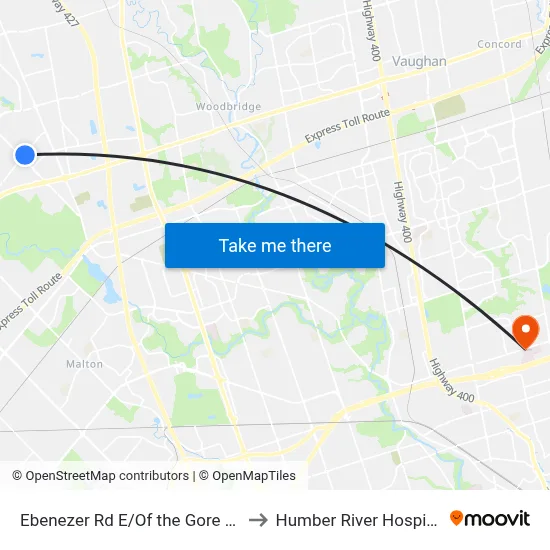 Ebenezer Rd E/Of the Gore Rd to Humber River Hospital map