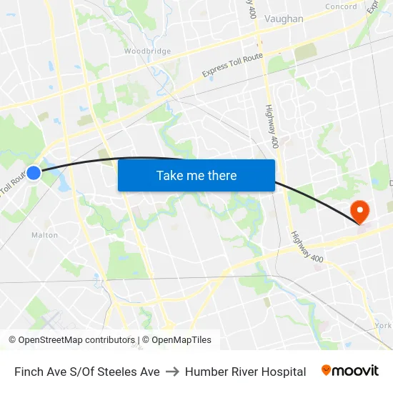 Finch Ave S/Of Steeles Ave to Humber River Hospital map