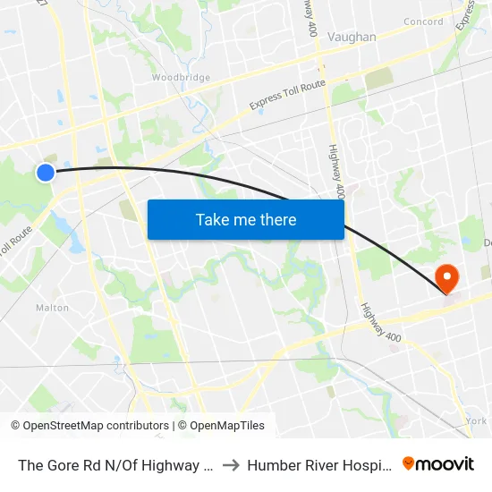 The Gore Rd N/Of Highway 50 to Humber River Hospital map