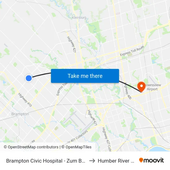 Brampton Civic Hospital - Zum Bovaird Stop Eb to Humber River Hospital map