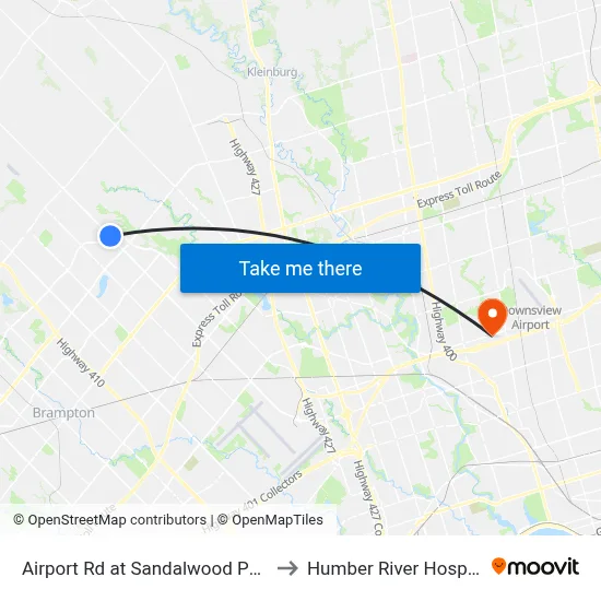 Airport Rd at Sandalwood Pky E to Humber River Hospital map