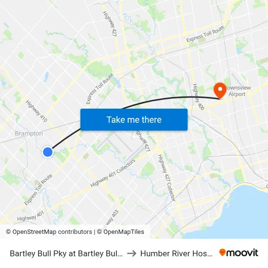 Bartley Bull Pky at Bartley Bull Pky to Humber River Hospital map