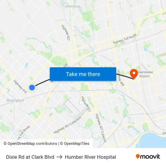 Dixie Rd at Clark Blvd to Humber River Hospital map