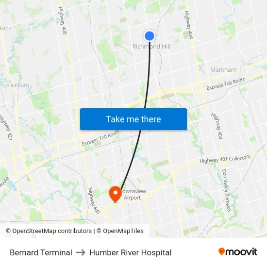 Bernard Terminal to Humber River Hospital map