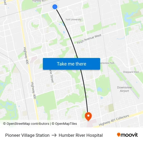 Pioneer Village Station to Humber River Hospital map