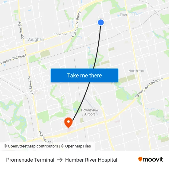 Promenade Terminal to Humber River Hospital map