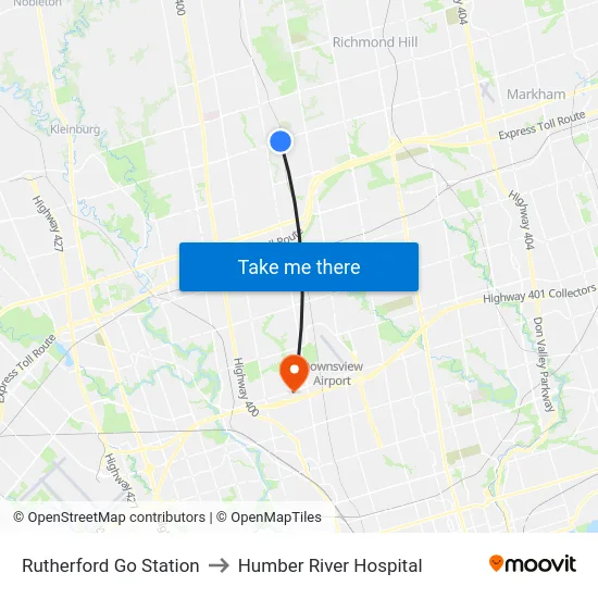 Rutherford Go Station to Humber River Hospital map