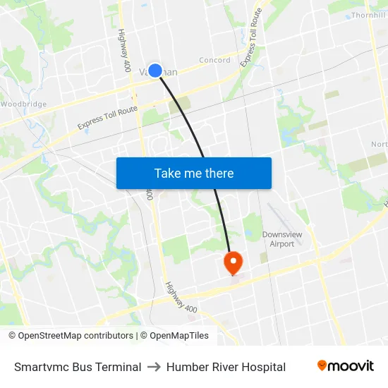 Smartvmc Bus Terminal to Humber River Hospital map