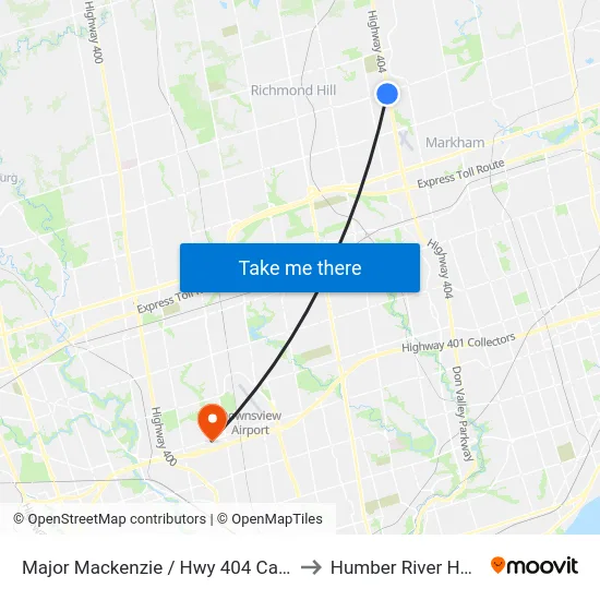 Major Mackenzie / Hwy 404 Carpool Lot to Humber River Hospital map