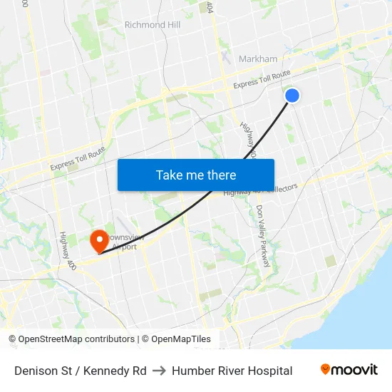 Denison St / Kennedy Rd to Humber River Hospital map
