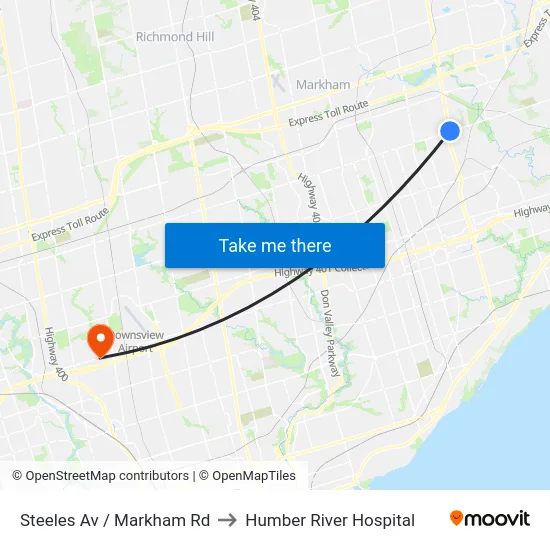 Steeles Av / Markham Rd to Humber River Hospital map