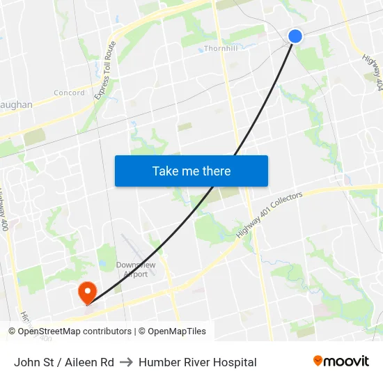 John St / Aileen Rd to Humber River Hospital map