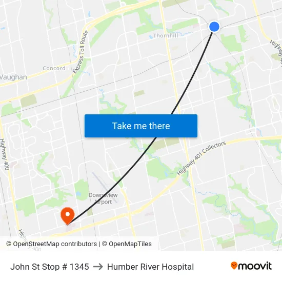 John St Stop # 1345 to Humber River Hospital map