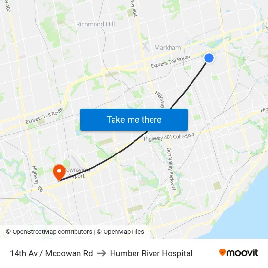 14th Av / Mccowan Rd to Humber River Hospital map