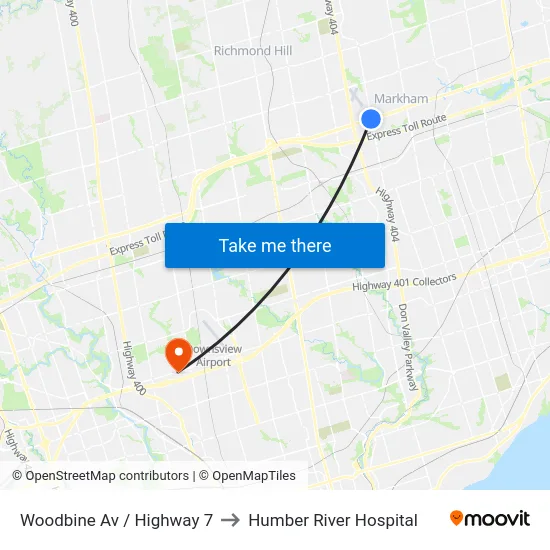 Woodbine Av / Highway 7 to Humber River Hospital map