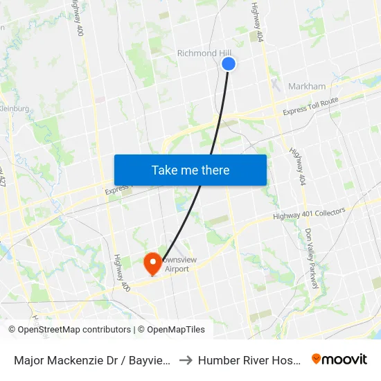 Major Mackenzie Dr / Bayview Av to Humber River Hospital map