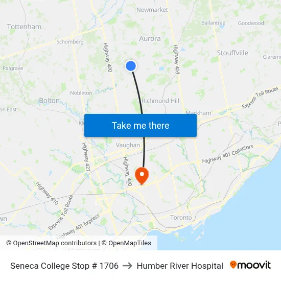 Seneca College Stop # 1706 to Humber River Hospital map