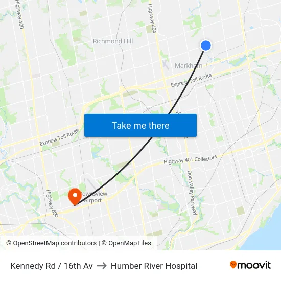 Kennedy Rd / 16th Av to Humber River Hospital map