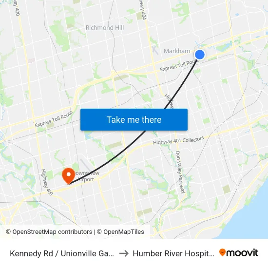 Kennedy Rd / Unionville Gate to Humber River Hospital map