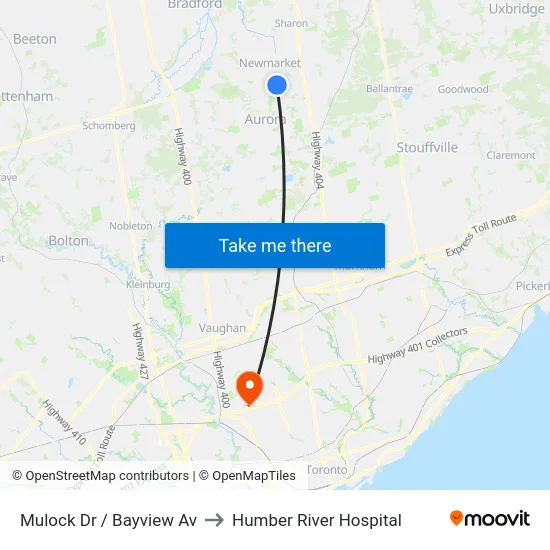 Mulock Dr / Bayview Av to Humber River Hospital map