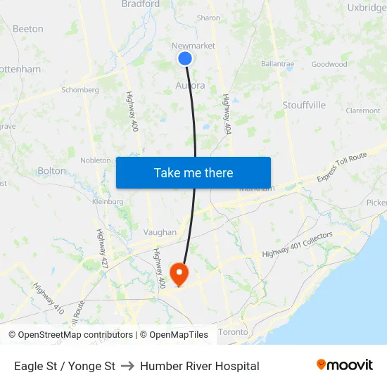 Eagle St / Yonge St to Humber River Hospital map