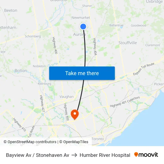 Bayview Av / Stonehaven Av to Humber River Hospital map