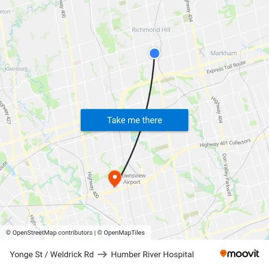 Yonge St / Weldrick Rd to Humber River Hospital map
