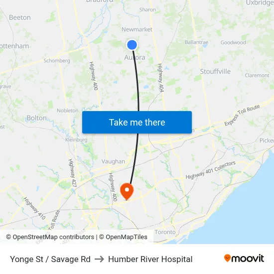 Yonge St / Savage Rd to Humber River Hospital map