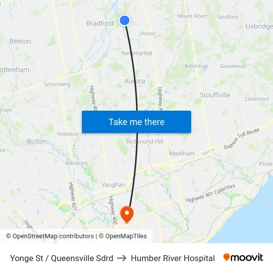Yonge St / Queensville Sdrd to Humber River Hospital map