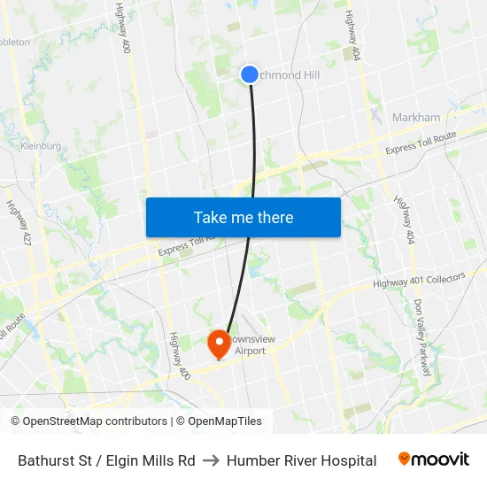 Bathurst St / Elgin Mills Rd to Humber River Hospital map