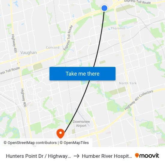 Hunters Point Dr / Highway 7 to Humber River Hospital map
