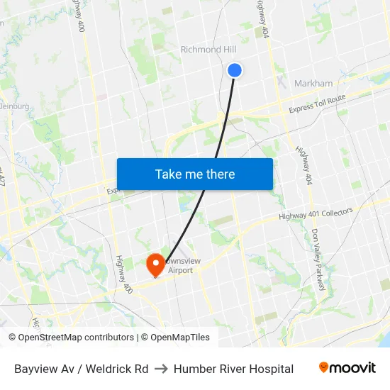 Bayview Av / Weldrick Rd to Humber River Hospital map
