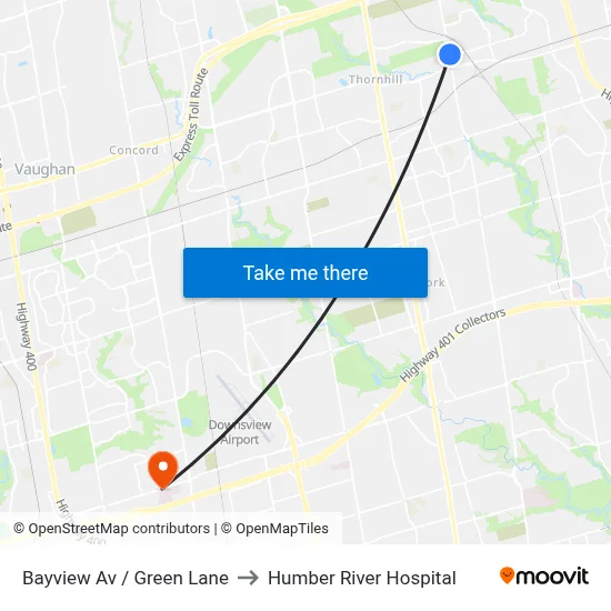 Bayview Av / Green Lane to Humber River Hospital map