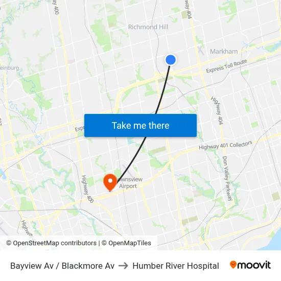 Bayview Av / Blackmore Av to Humber River Hospital map