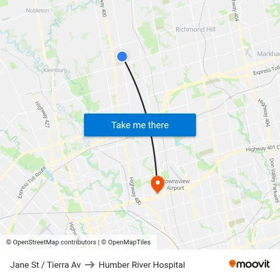 Jane St / Tierra Av to Humber River Hospital map