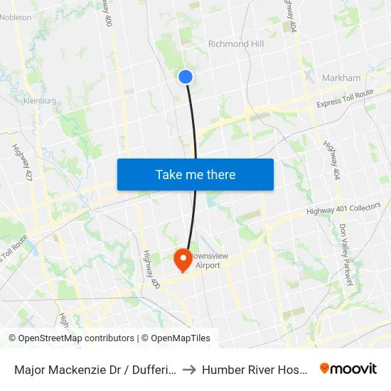 Major Mackenzie Dr / Dufferin St to Humber River Hospital map