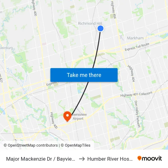 Major Mackenzie Dr / Bayview Av to Humber River Hospital map