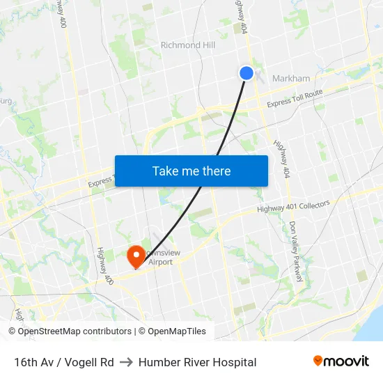 16th Av / Vogell Rd to Humber River Hospital map
