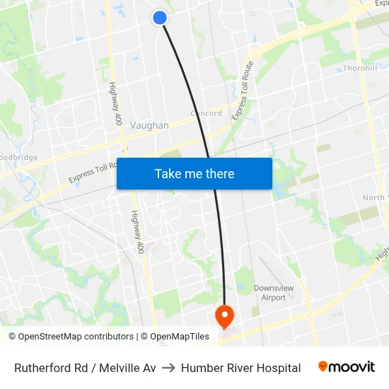 Rutherford Rd / Melville Av to Humber River Hospital map