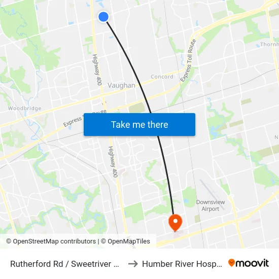 Rutherford Rd / Sweetriver Blvd to Humber River Hospital map