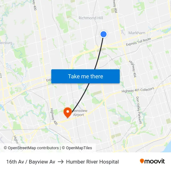 16th Av / Bayview Av to Humber River Hospital map