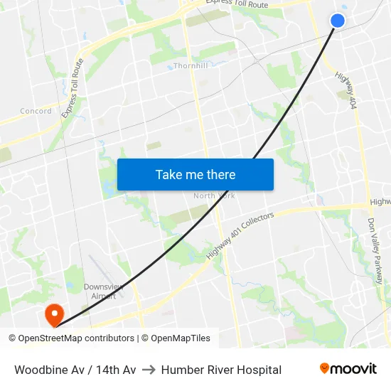 Woodbine Av / 14th Av to Humber River Hospital map