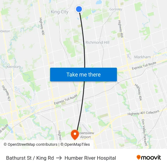 Bathurst St / King Rd to Humber River Hospital map